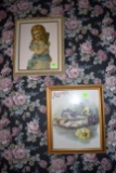 Victorian Girl Cut Out In Frame, Floral Picture In Frame
