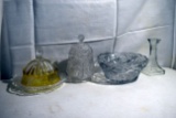 Glass Candle Stick Holder, Cut Glass Bowl, Cut Glass Jar, Serving Tray