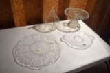 Glass Cake Platter, Glass Pear Jar, (2) Glass Serving Trays
