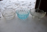 Footed Glass Serving Bowl, 2 Glass Bowls One Is Blue