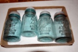 (4) Blue Fruit Jars With Zinc Tops