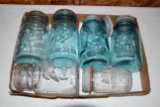 Assortment Of Blue And Clear Fruit Jars,