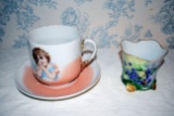 Large Porcelain Cup And Saucer, Austria Footed Dish