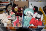 (2) Boxes Of Cat Figurines And Dolls With Stands