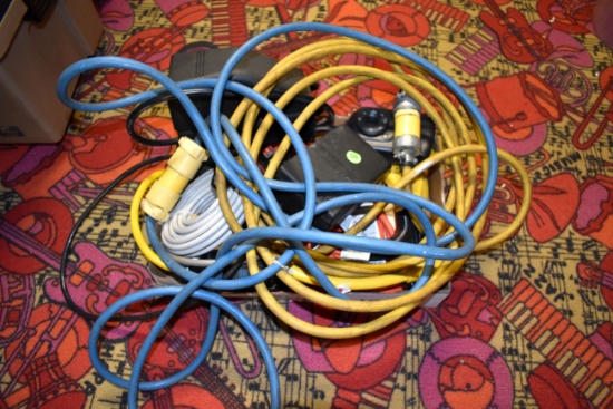 Assortment Of Extension Cords And 24 Hour Outdoor Timer