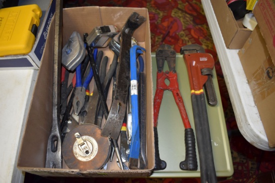 Pipe Wrench, Bolt Cutter, Wonder Bar, Pliers, Assortment Of Tools