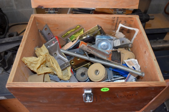 Wooden Box With Large Assortment Of Misc. Hardware And Brackets
