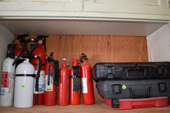 (8) Fire Extinguishers And 3 Plastic Cases
