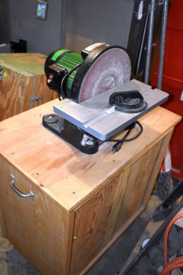 Central Machines 12'' Direct Drive Bench Top Disc Sander, On Wooden Cabinet
