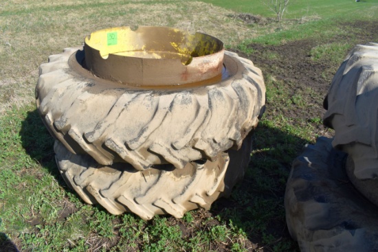 Goodyear 16.9x38 Band Duals, On Rims, Weather checked