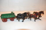 Arcade McCormick Deering Cast Iron Wagon With 2 Horses, 2 Cast Iron Horses With Pull