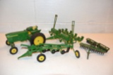 John Deere 20 Series Tractor, 4 Bottom Plow, Tandem Disc, 4 Row Corn Planter, 1/16th Scale No Boxes