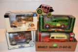 (4) Ertl Banks, John Deere Fleet Farm, Tru Value, Budweiser