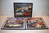 (3) Framed Prints From Hotshots.com, Roadrunner, Musclemania, Sinclair Station