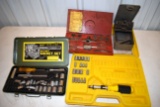 Assortment of 1/4 and 3/8 Drive Sockets and Ratchets, Drill Bits, Tap and Die Set