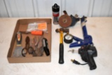 Caulk Gun, Grind Stone, Soder Iron, Snap Ring Plier, Husky Mini General Purpose Filter New, Case Tir