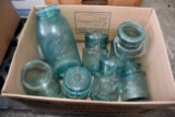 Assortment of Mason Blue Fruit Jars