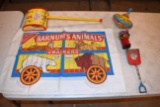 Fisher Price Childs Music Box Sweeper, Ohio Art Little Indian Top, Nabisco Pillow Case, Sand Shovel,