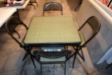 Vintage Hampton Metal Folding Card Table With 4 Matching Metal Chairs,  Pickup Only Auction Company