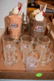 (4) Large A&W Display Mugs, (3) Small A&W Shot Glasses, (1) Plastic A&W Shot Glass