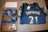 Assortment Of Minnesota Timberwolves Memorabilia, Ricky Rubio Bobble Head, Kevin Garnett Jersey Size