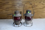 Adlake Railroad Lantern, Dressel Railroad Lantern, Both Have Red Lenses