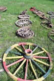 (8) Wooden Spoke Wheels With Steel Bands Some With Damage