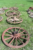 (4) Wooden Wheels With Hubs And Steel Bands