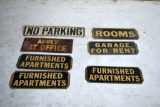 No Parking Sign, Apply At Office, Furnished Apartments, Rooms, Tin Signs, (7) Total, 9'' By 3''