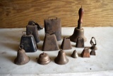 Assortment Of Bells, Brass Bells, Cow Bells, Dinner Bells, Small Bells, (14) Total