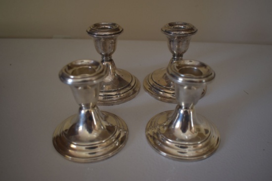 (2) Sets Of Gorham Sterling Candle Holders, And A Sterling Silver Cake Knife With Box