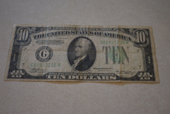 1934 A 10 Dollar Bill, Ungraded