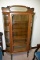Oak Curved Glass China Cabinet, 4 Wood Shelves, Mirrored Top, 40''x70''