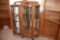 Double Door Curved Glass China Cabinet, Mirrored Top, 3 Glass Shelves, Oak, 55''x17''x65'', Mirrored