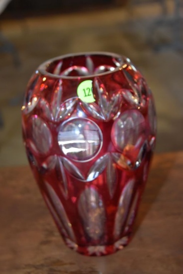 Red Cut Crystal Glass Vase