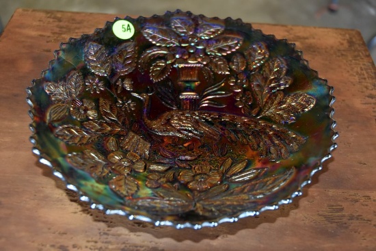 Carnival Glass Dish With Peacock