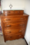 The Davis Cabinet Company From Nashville, Aged Walnut 4 Drawer High Boy Dresser With Hankey Drawers