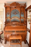 Story And Clark Ornate Oak Pump Pipe Organ With Stool