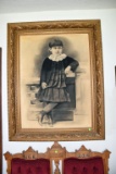 Victorian Style Girl Print On Fancy Wooden Frame, 48''x38''