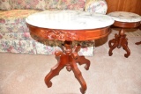 Mahogany Marlbe Top Oval Table With Carving, 22''