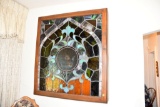 Lighted Stained Glass Wall Hanging, With Oak Cabinet Surround, 41''x45''