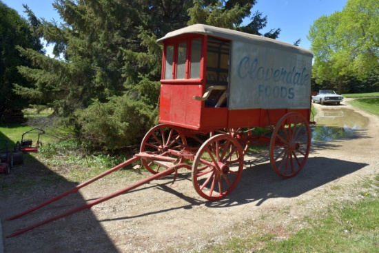 Nice Original “Cloverdale Foods” Wooden Wheel Horse Delivery Wagon