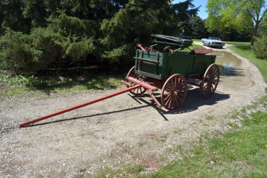 Wooden Wheel Double Box Horse Wagon, Restored