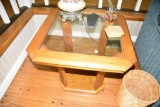 Oak Glass Top Side Table, PICK UP ONLY,SEE DATES/TIMES ABOVE IN NOTES, NO SHIPPING AVAILABLE FOR THI