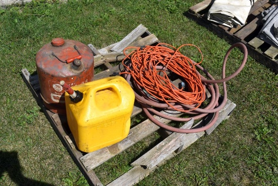 2 Gas Cans, Extension Cord, Water Hose