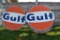 Gulf Double Sided Porcelain Sign, Metal Holder Frame, 79