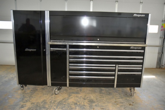 Snap-On 84'' Double Bank Epic Series Tool Box, High Gloss Black, Full Power Drawer, Stainless Steel