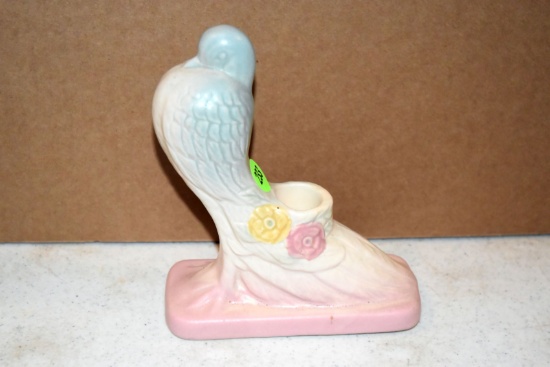 Hull Pottery Open Rose Doves Candleholder 117, 6.5"