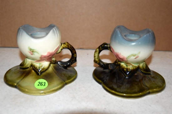 Hull Pottery Woodland Glazed Candleholders, W30, 3.5", Pair To Go