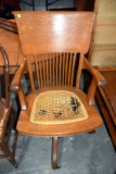 Cane Bottom Oak Office Chair, Cane Needs Repair